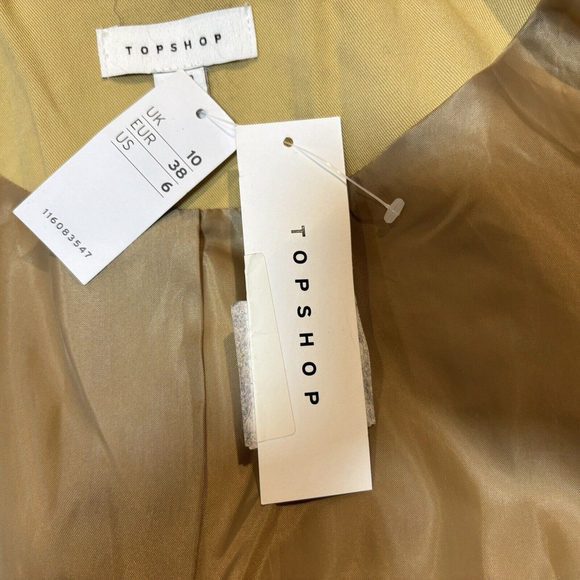 NWT Topshop Trench Coat Double Breasted Belted Sand Mustard Sz. 10 - Picture 11 of 13